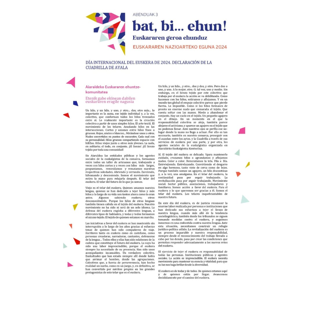 manifiesto-caste-1 DÍA INTERNACIONAL DEL EUSKERA DE 2024. DECLARACIÓN DE LA Cuadrilla de Aiaraldea