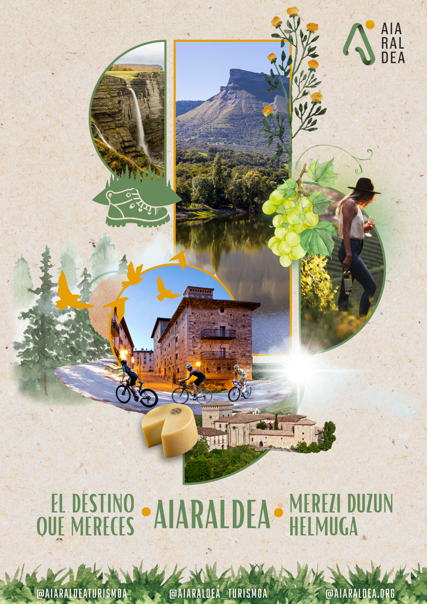 cartel La Cuadrilla de Aiaraldea lanza la campaña de Semana Santa Aiaraldea, el destino que mereces, que invita a los y las turistas a elegir esta bella comarca para desconectar